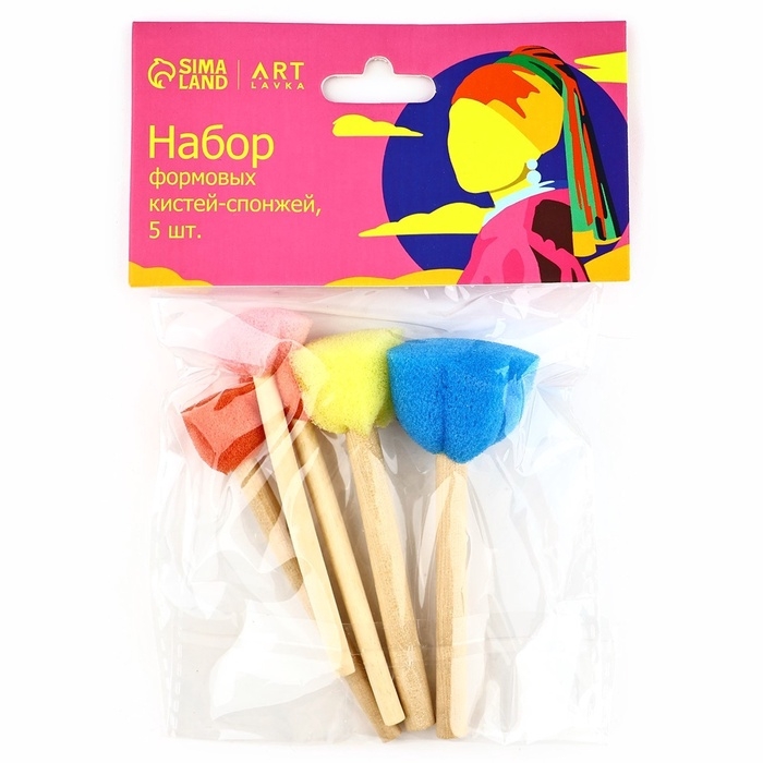 Кисть для рисования спонж набор 5 шт. «Фрида» цветные, деревянная ручка Кисть для рисования спонж набор 5 шт. «Фрида» цветные, деревянная ручка