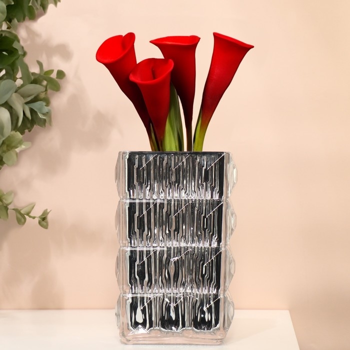 Ваза для цветов «Монарда» из стекла, серебро 25×13,5×9,5 см Ваза для цветов «Монарда» из стекла, серебро 25×13,5×9,5 см