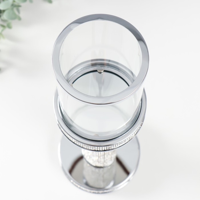 Подсвечник стекло, металл на 1 свечу Подсвечник стекло, металл на 1 свечу "Дэниз" на магните d=8,5 см, серебро 11,8х11,8х39 см