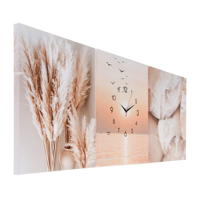 Часы-картина настенные модульные  Часы-картина настенные модульные "Закат", 30 х 40 см, бесшумные, триптих