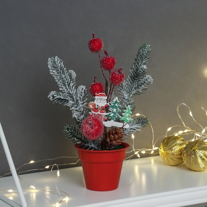 Декор Декор "Яркий праздник, в горшочке" хвоя яблоки, 20х7 см