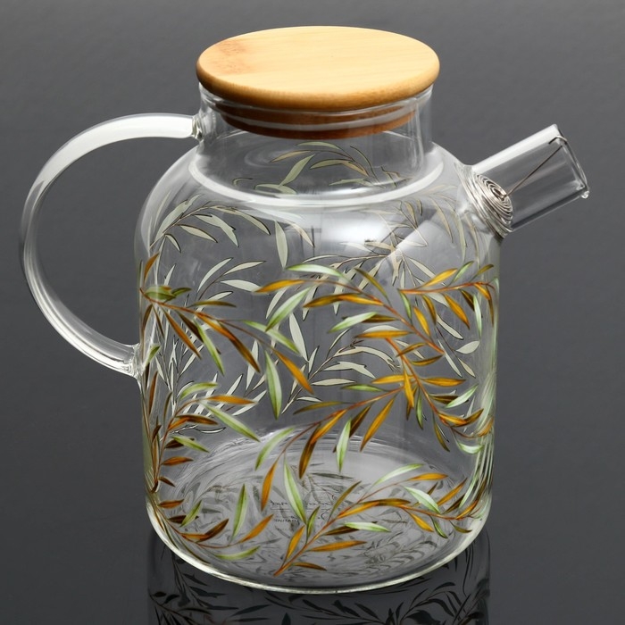 Чайник стеклянный заварочный с бамбуковой крышкой «Тропики», 1700 мл Чайник стеклянный заварочный с бамбуковой крышкой «Тропики», 1700 мл