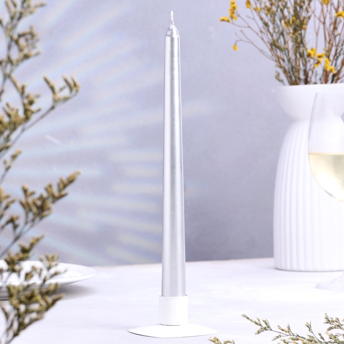 Свеча античная, 2,3х 25 см, 4 шт, лакированная, серебряный металлик Свеча античная, 2,3х 25 см, 4 шт, лакированная, серебряный металлик