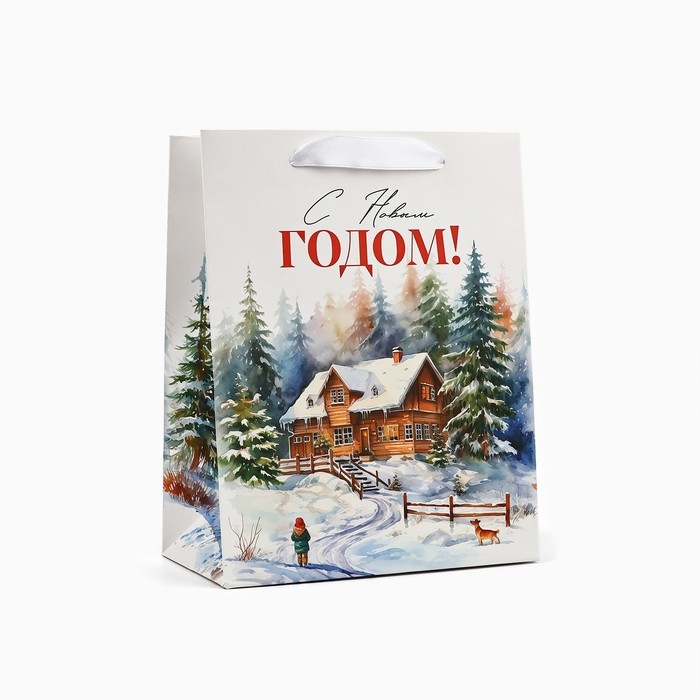 Пакет подарочный новогодний ламинированный «Зимний лес», деревня, MS 18 х 23 х 10 см , Новый год Пакет подарочный новогодний ламинированный «Зимний лес», деревня, MS 18 х 23 х 10 см , Новый год