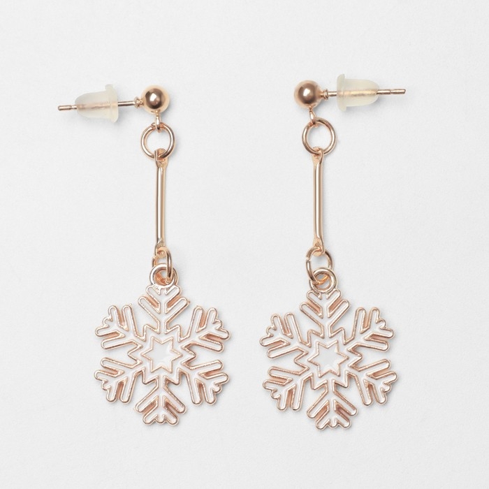Новый год! Серьги «Снежинки» висячие, цвет белый в золоте Новый год! Серьги «Снежинки» висячие, цвет белый в золоте