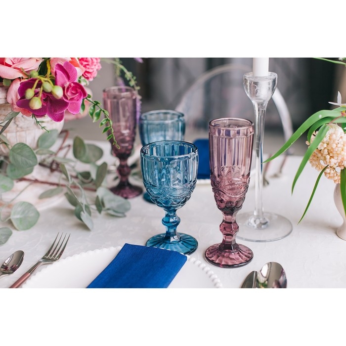 Бокал для вина стеклянный Magistro «Ла-Манш», 250 мл, 8×15,5 см, цвет синий Бокал для вина стеклянный Magistro «Ла-Манш», 250 мл, 8×15,5 см, цвет синий