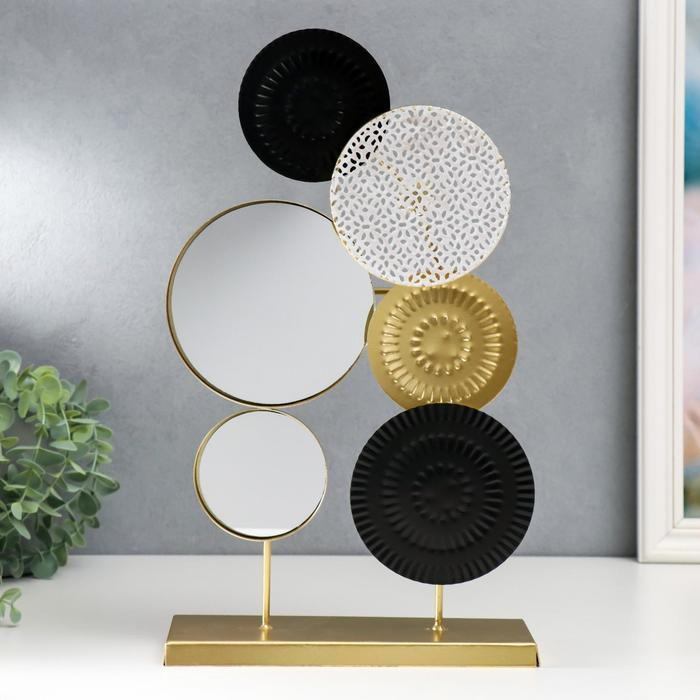 Сувенир металл с зеркалом  Сувенир металл с зеркалом "Круги" золото с чёрным 37х8х22 см