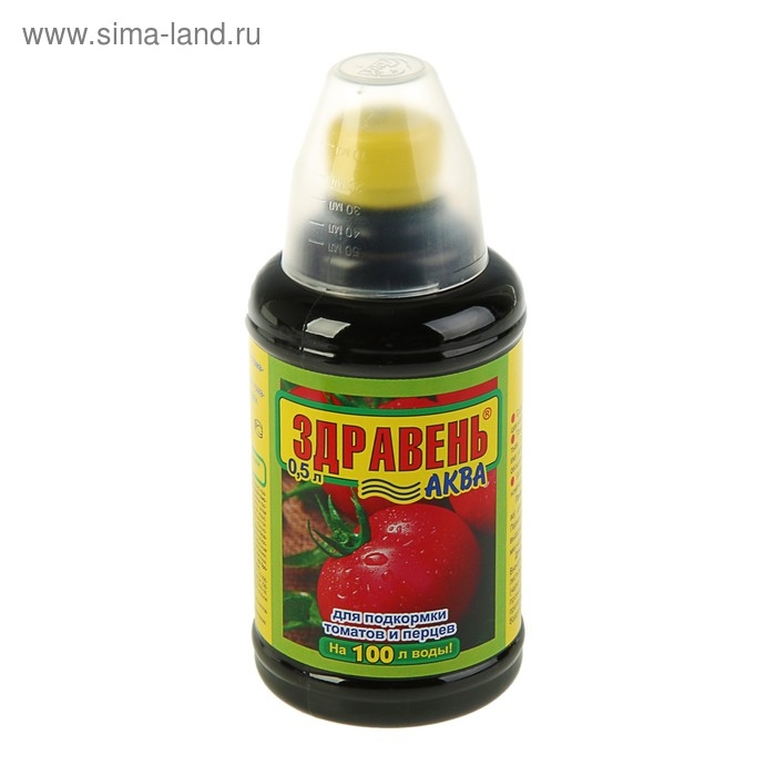 Удобрение Здравень-аква для томатов и перцев, с мерным стаканчиком, 0,5 л Удобрение Здравень-аква для томатов и перцев, с мерным стаканчиком, 0,5 л