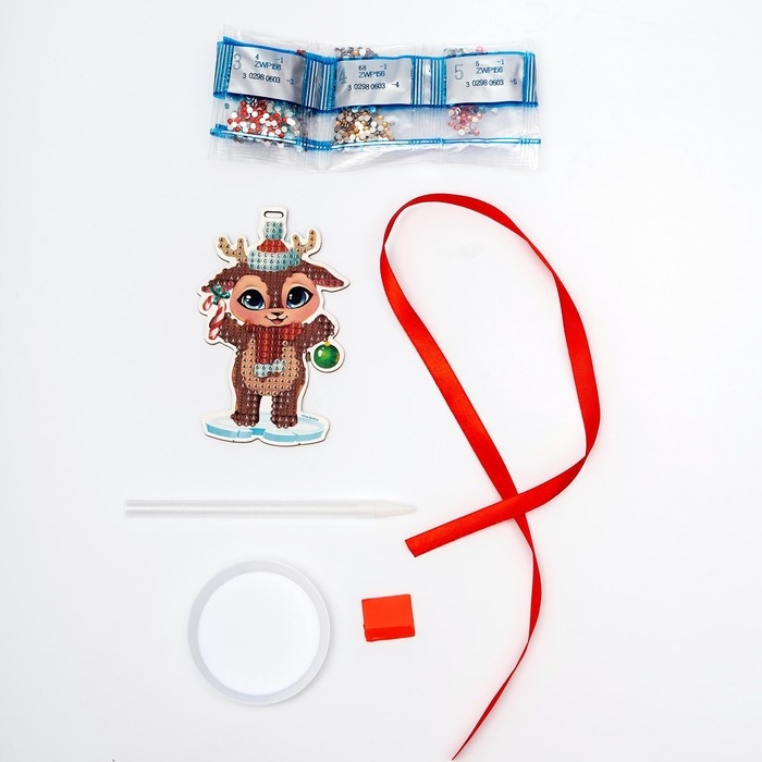 Алмазная мозаика на новый год с частичным заполнением для детей на подвеске ««Оленёнок», новогодний набор для творчества