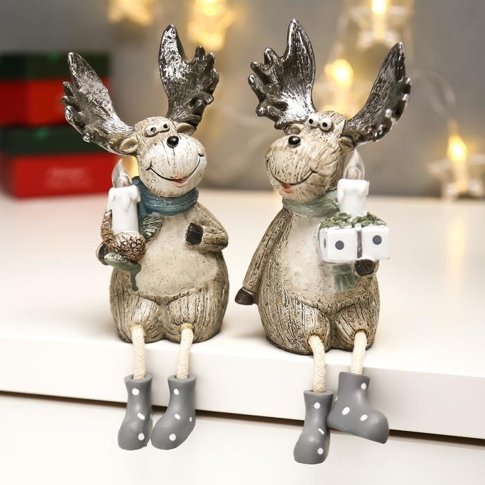 Сувенир полистоун свет Сувенир полистоун свет "Лосик с серебристыми рогами со свечой" МИКС 15,5х7х8,7 см