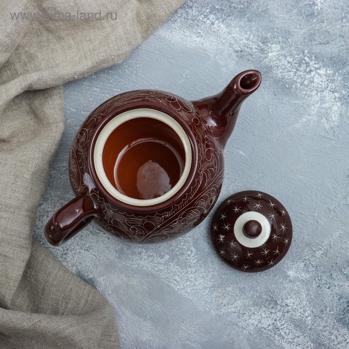 Чайник Риштанская Керамика Чайник Риштанская Керамика "Узоры", 700 мл, коричневый