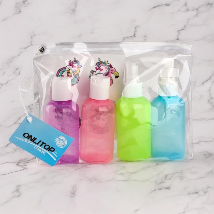 Набор для хранения с наклейками, в чехле, 4 предмета, 75 мл, разноцветный Набор для хранения с наклейками, в чехле, 4 предмета, 75 мл, разноцветный