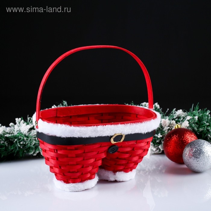 Корзина «Новогодние штаны», красные, 23×12×13/23 см, шпон Корзина «Новогодние штаны», красные, 23×12×13/23 см, шпон