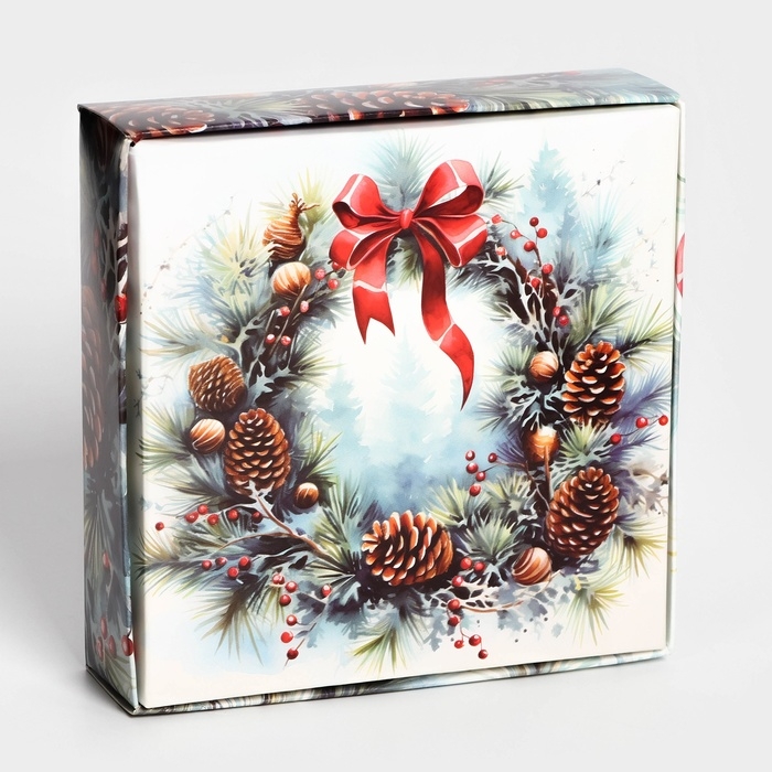 Новый год. Коробка под 4 конфеты Новый год. Коробка под 4 конфеты "Время чудес", 12,6 х 12,6 х 3,6 , кондитерская упаковка