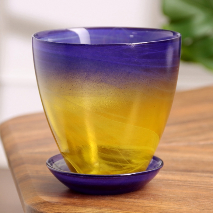 Горшок цветочный с поддоном №2  Горшок цветочный с поддоном №2 "Алеб" желто-фиолетовый, 0,85 л