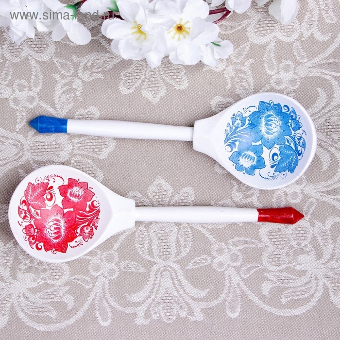 Ложка полубаская с росписью «Гжель», 19×6 см, микс Ложка полубаская с росписью «Гжель», 19×6 см, микс