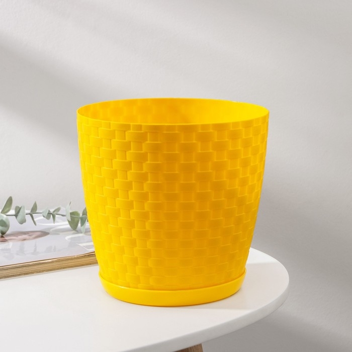 Горшок для цветов с поддоном «Ротанг», 3 л, цвет жёлтый Горшок для цветов с поддоном «Ротанг», 3 л, цвет жёлтый