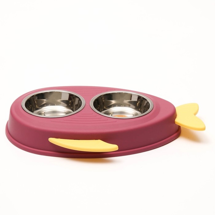 Миска металлическая двойная на пластиковом основании 2 х 160 мл, 35 х 23,5 х 5 см, розовая Миска металлическая двойная на пластиковом основании 2 х 160 мл, 35 х 23,5 х 5 см, розовая