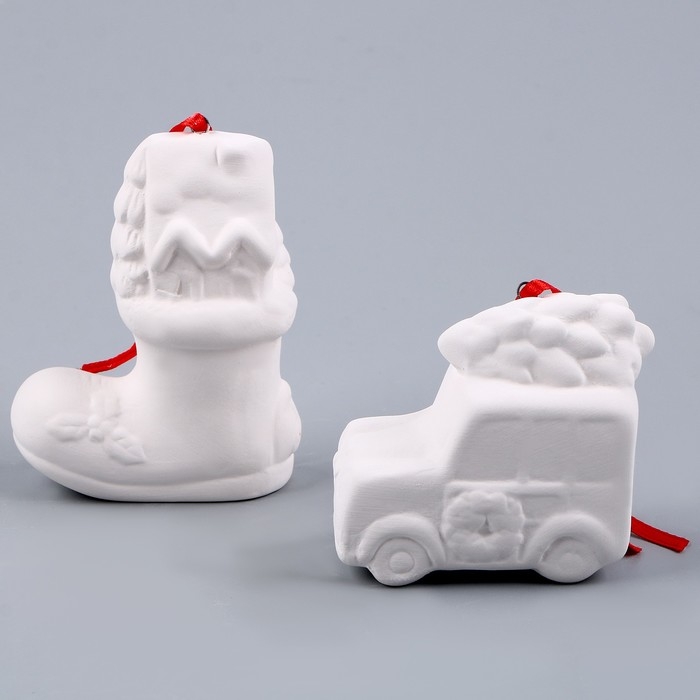 Набор ёлочных украшений под раскраску «Блеск», 4 шт., с подвесом, кисть