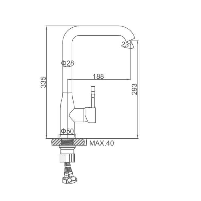 Cмеситель для кухни Accoona A4490-3, однорычажный, высокий излив, латунь, хром Cмеситель для кухни Accoona A4490-3, однорычажный, высокий излив, латунь, хром