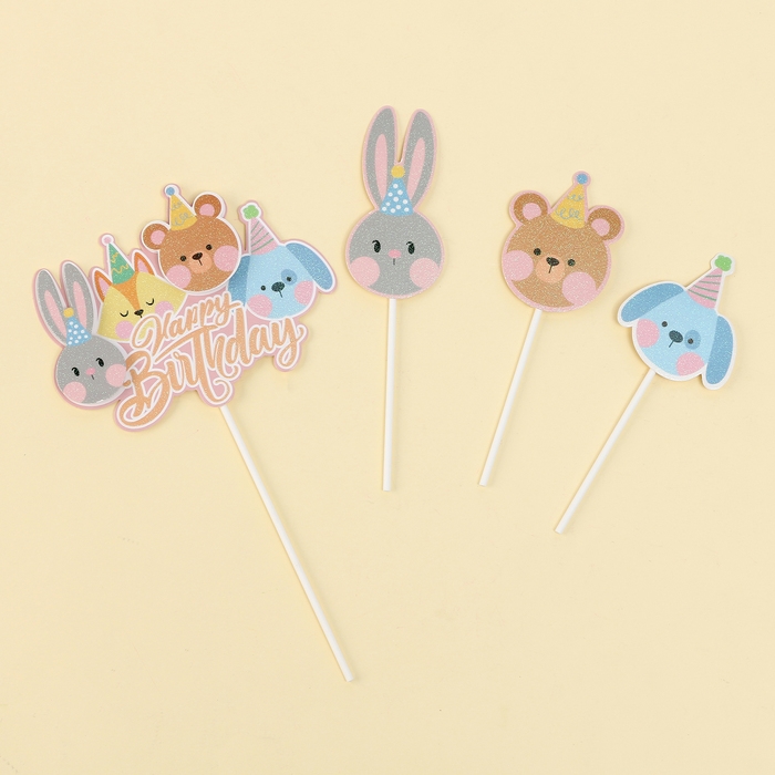 Набор топперов &laquo;С днём рождения&raquo; зверята