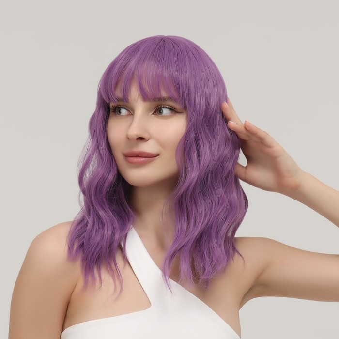 Парик искусственный, с чёлкой, каре имитация кожи, 40 см, 160 гр, цвет сиреневый Парик искусственный, с чёлкой, каре имитация кожи, 40 см, 160 гр, цвет сиреневый
