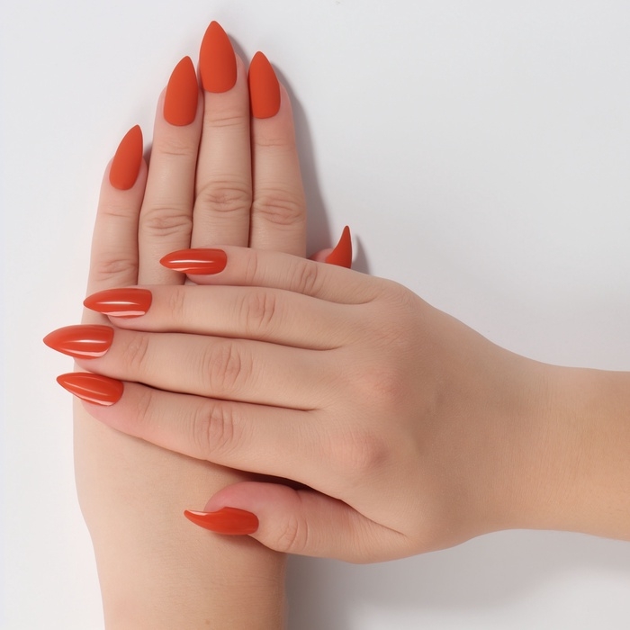 Накладные ногти, 24 шт, с клеевыми пластинами, форма миндаль, цвет коралловый Накладные ногти, 24 шт, с клеевыми пластинами, форма миндаль, цвет коралловый