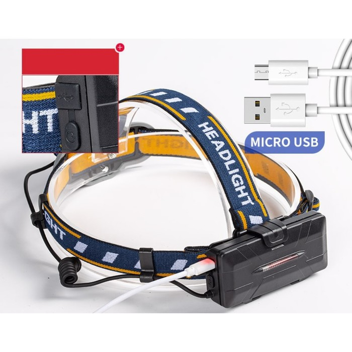 Фонарь налобный аккумуляторный  Фонарь налобный аккумуляторный "Мастер К", 4 LED, 2 COB, 2 аккумуляторных батареи, USB