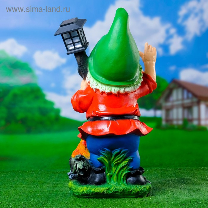 Садовый фонарь  Садовый фонарь "Гном с фонарем и петухом" 31х23х56см