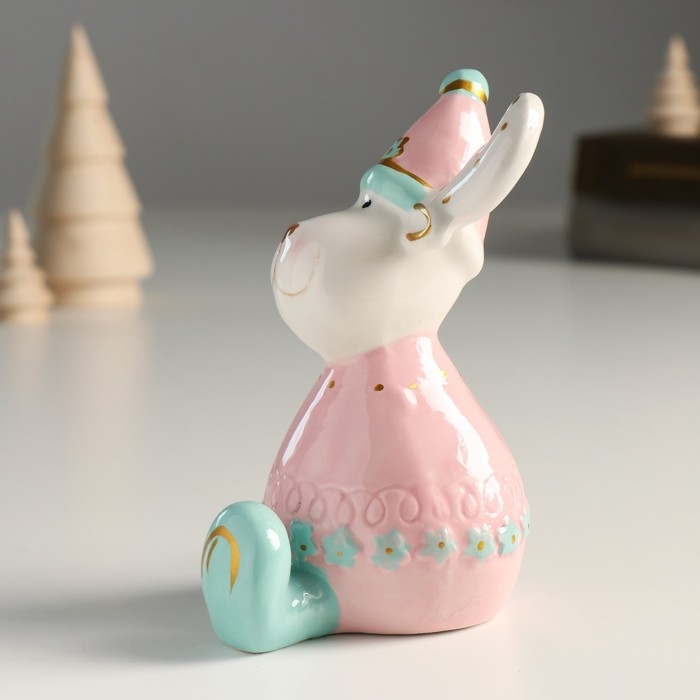 Сувенир керамика  Сувенир керамика "Лосик, розовый свитер и колпак, белые рожки в горох" 12,1х9,8х7 см