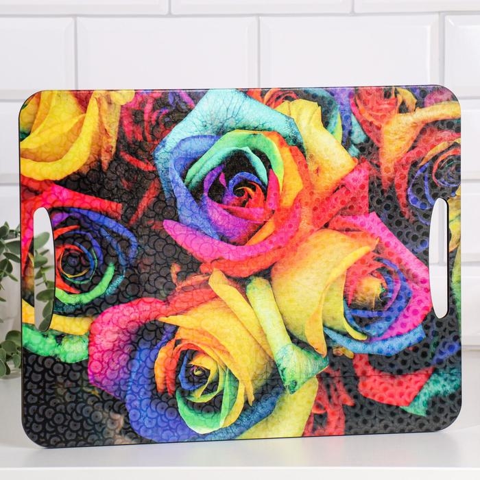 Разделочная доска-поднос Разделочная доска-поднос "Радужные розы" 36х28 см