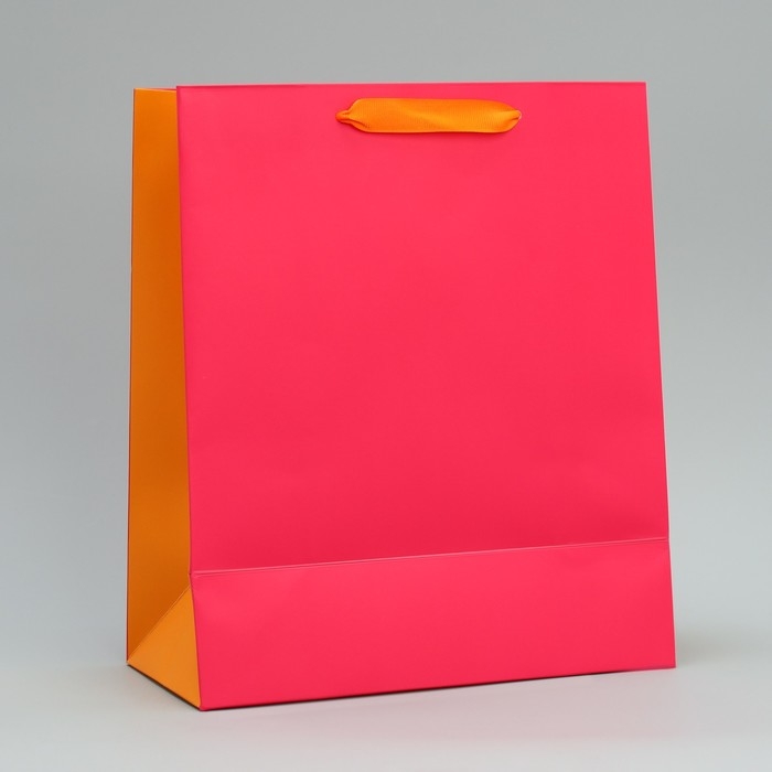 Пакет подарочный двухцветный, упаковка, «Розовый-оранжевый», ML 23 х 27 х 11.5 см