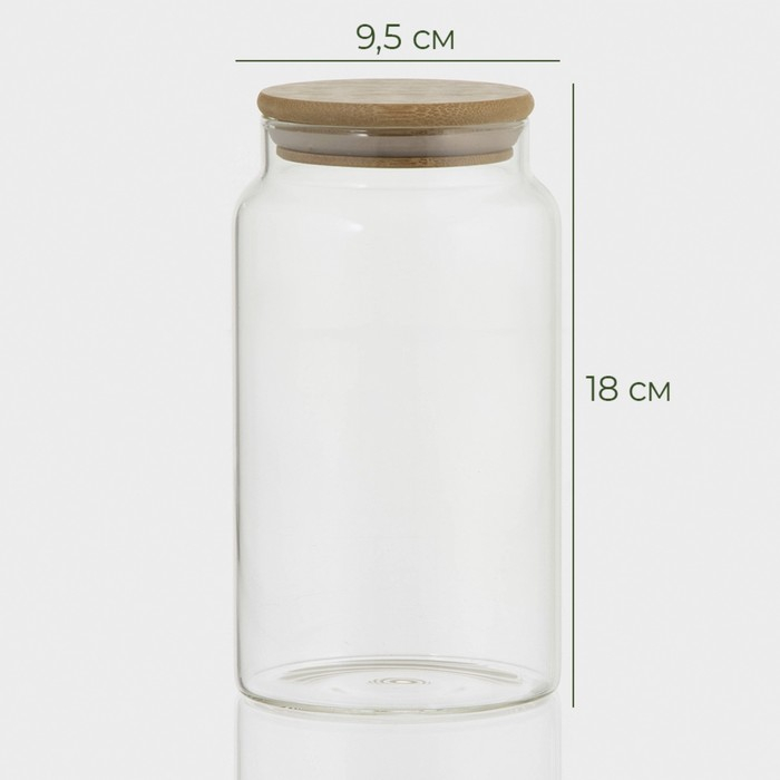 Банка стеклянная для хранения сыпучих продуктов Bella Tenero «Эко», 1 л, 9,5×18 см, с бамбуковой крышкой