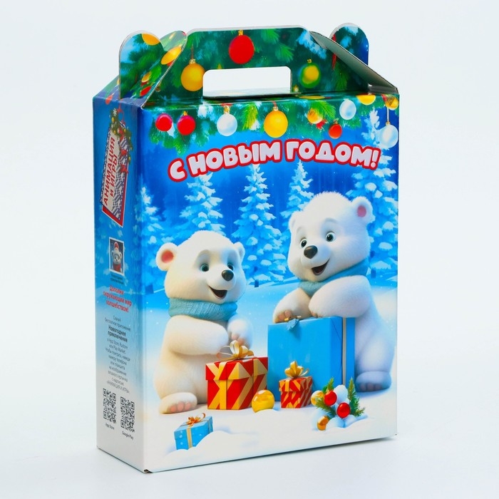 Новый год. Подарочная коробка Новогодняя Подарок Новый год. Подарочная коробка Новогодняя Подарок "Милые мишки" с анимацией 16,8 х 6,8 х 20, 9 см.