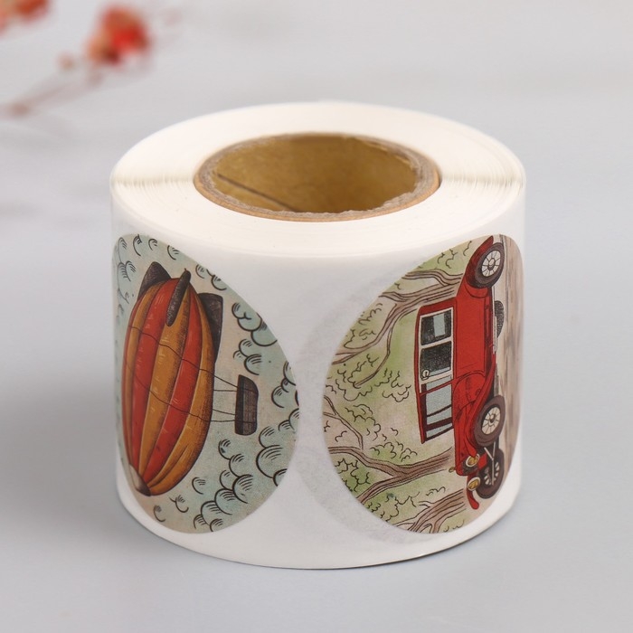 Наклейка бумага Наклейка бумага "Ретро транспорт" d=3,8 см 252 шт в рулоне
