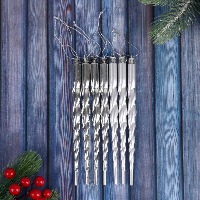 Украшение ёлочное Украшение ёлочное "Сосулька - завитулька" (набор 7 шт) 19 см, серебро