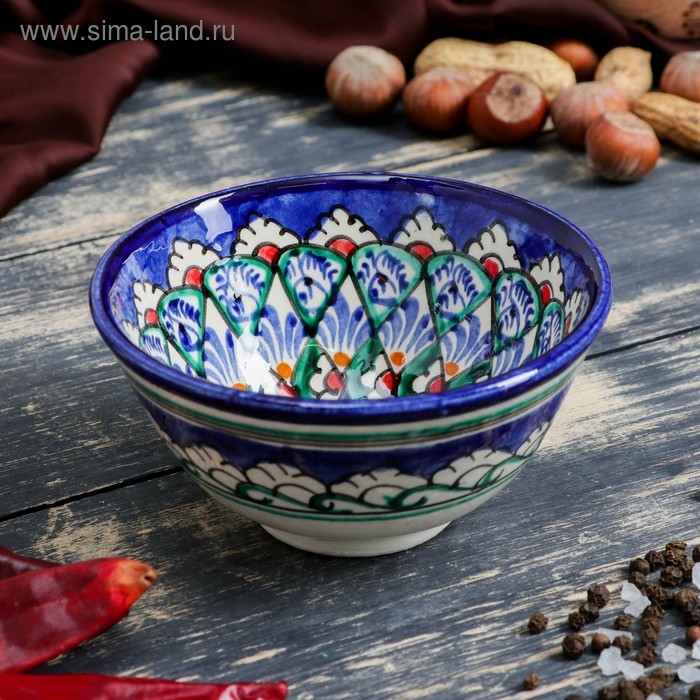 Пиала чайная Риштанская керамика  Пиала чайная Риштанская керамика "Узоры" большая, 11 см, микс