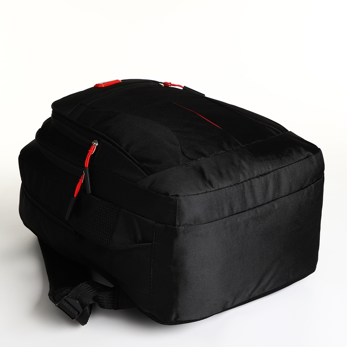 Рюкзак школьный на молнии, 5 карманов, цвет чёрный/красный