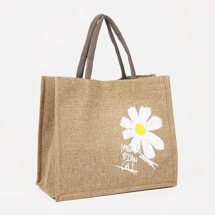 Сумка - шоппер, на магните, 34&times;17&times;30 см, с принтом, бежевая