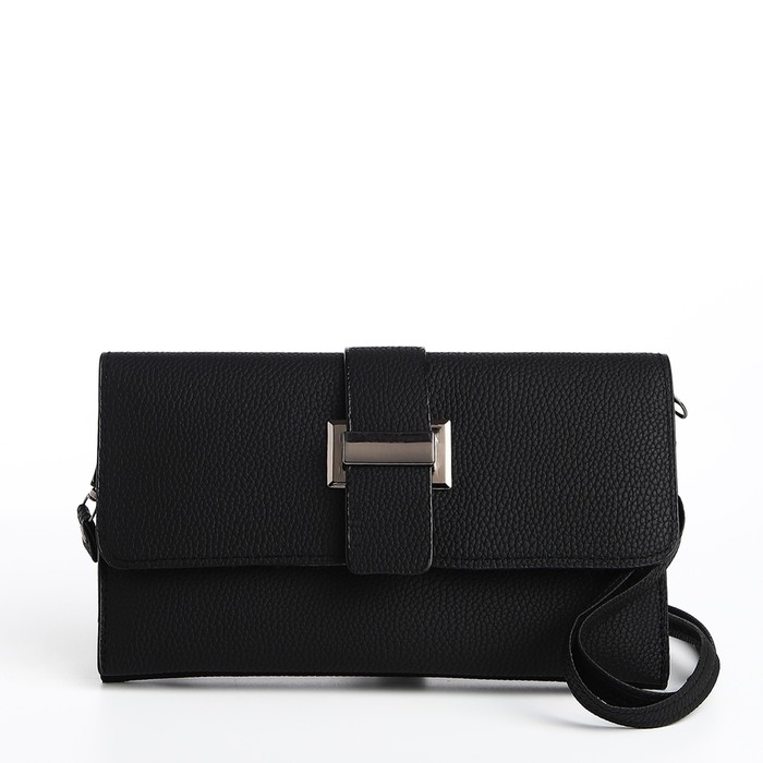 Сумка-клатч на магните, длинный ремень, цвет чёрный Сумка-клатч на магните, длинный ремень, цвет чёрный