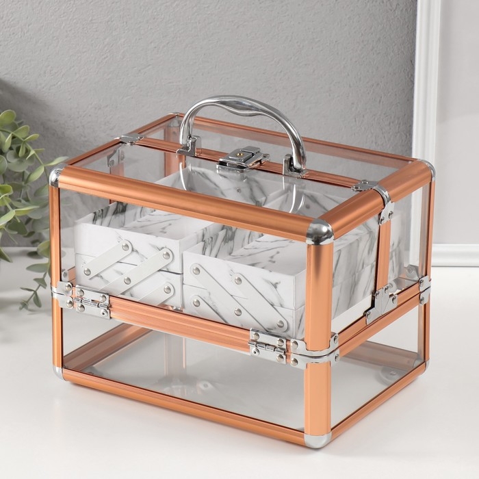 Шкатулка пластик металлокаркас Шкатулка пластик металлокаркас "Золотой металлик" 18х25х18 см