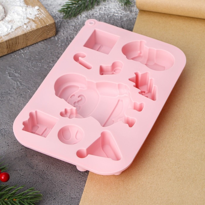 Форма для выпечки новогодняя Доляна «Новый год», 17,5×12×2,5 см, 9 ячеек, цвет розовый Форма для выпечки новогодняя Доляна «Новый год», 17,5×12×2,5 см, 9 ячеек, цвет розовый