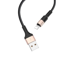 Кабель Hoco X26, Lightning - USB, 2,4 А, 1 м, нейлоновая оплетка, чёрно-золотистый