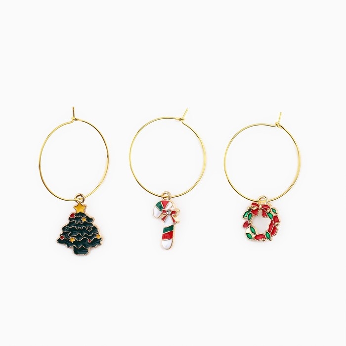 Подвески на ножки бокала новогодние «Счастливого нового года» на Новый год, 3 шт,, диам, 3 см Подвески на ножки бокала новогодние «Счастливого нового года» на Новый год, 3 шт,, диам, 3 см