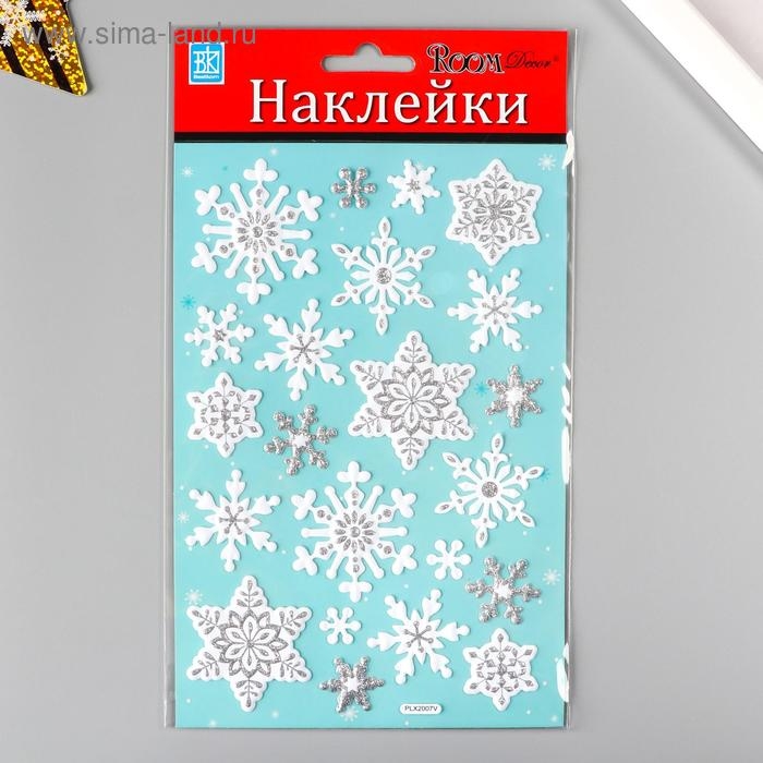 Декоративная наклейка Room Decor  Декоративная наклейка Room Decor "Снежинки серебро" 14х21 см