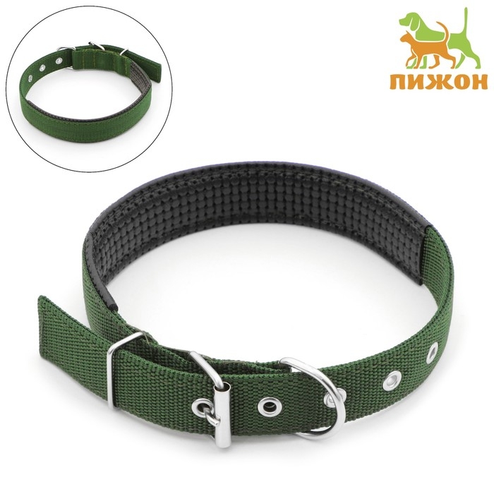 Ошейник Ошейник "Комфорт" комбинированный, 58 х 3 см, ОШ 45-52 см, тёмно-зелёный