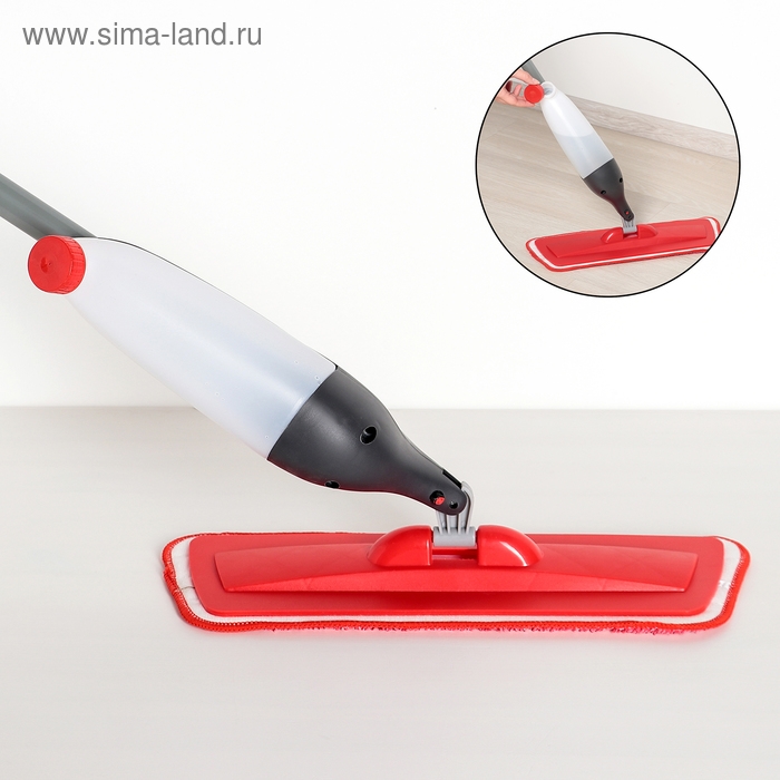 Швабра для мытья пола с распылителем Доляна, насадка из микрофибры, металлическая ручка, 123×14×42см, цвет красный Швабра для мытья пола с распылителем Доляна, насадка из микрофибры, металлическая ручка, 123×14×42см, цвет красный