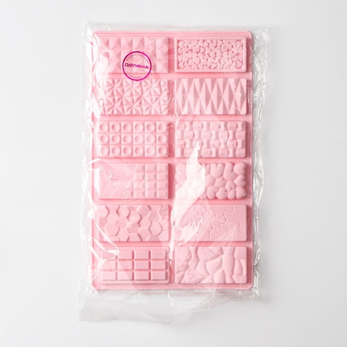 Форма для шоколада Доляна «Шоколадное ассорти», силикон, 26,5×16,8×0,7 см, 12 ячеек, цвет розовый Форма для шоколада Доляна «Шоколадное ассорти», силикон, 26,5×16,8×0,7 см, 12 ячеек, цвет розовый