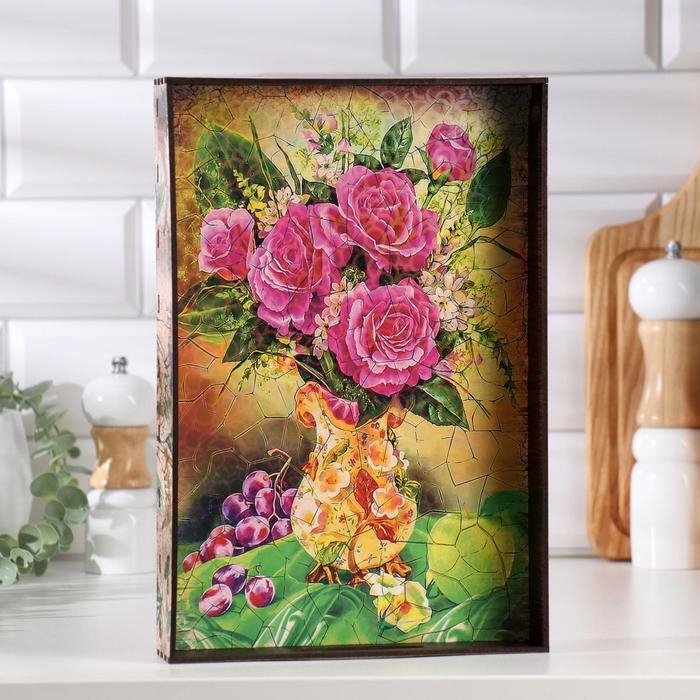 Поднос с ручками Поднос с ручками "Ваза с цветами", деревянный, 30х20х4,5см