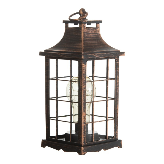 Ночник Ночник "Фонарь лофт " LED черный с медной патиной 13х13х31 см RISALUX